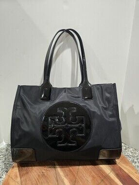 LARGE Tory Burch Nylon & Patent Leather Trim Ella Tote Black